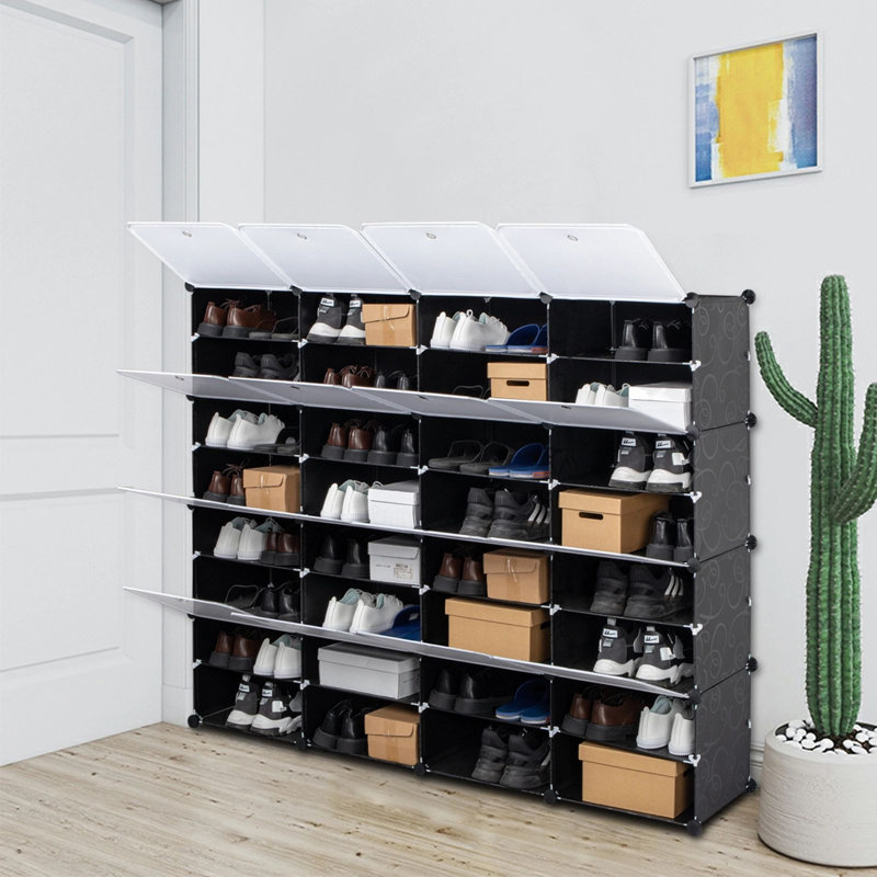 Avaeya Stackable Flip Down Shoe Storage, Black