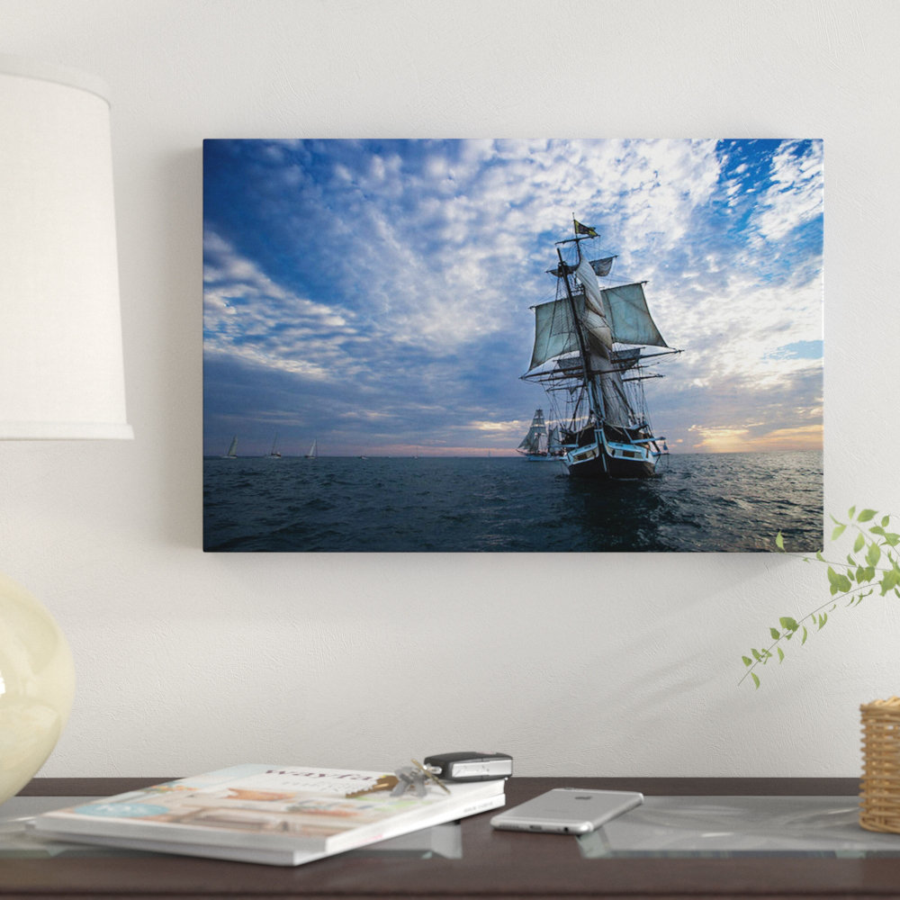" Sailboat And Tall Ship The Pacific Ocean, Dana Point Harbor, Dana Point, Orange County, California, USA III " by Panoramic Images East Urban Home