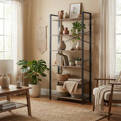 Keemon Industrial 5-Tier Bookshelf, Slim Design for Small Spaces