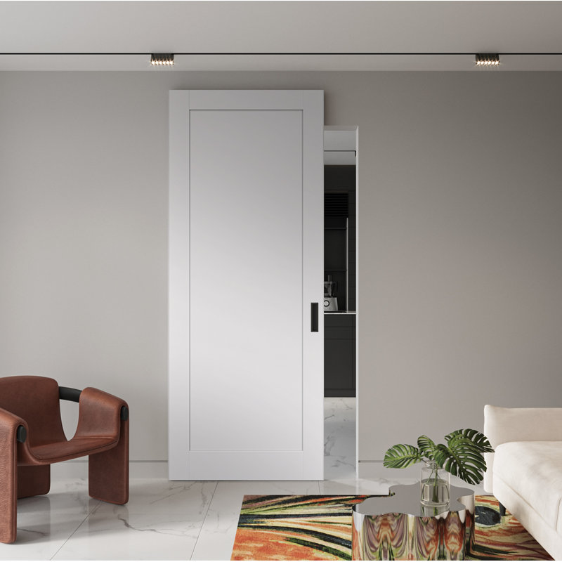 Shaker 1 Panel Manufactured Wood Solid Core Sliding Hidden Barn Door With Base Board with Installation Hardware Kit
