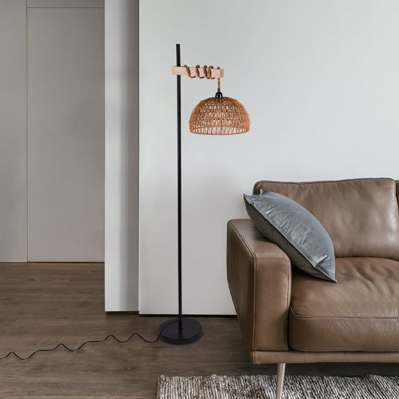 Varkins 1-Light Tall Standing Lamp with Rattan Lampshade