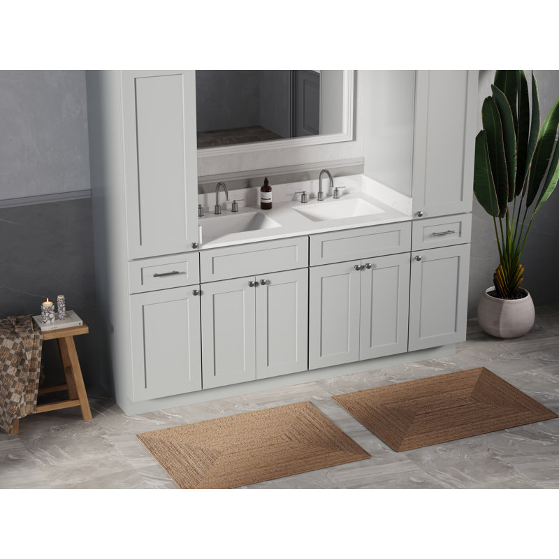 Meuble-lavabo double 78 po avec comptoir en quartz de Carrare et armoires en lin, Gris
