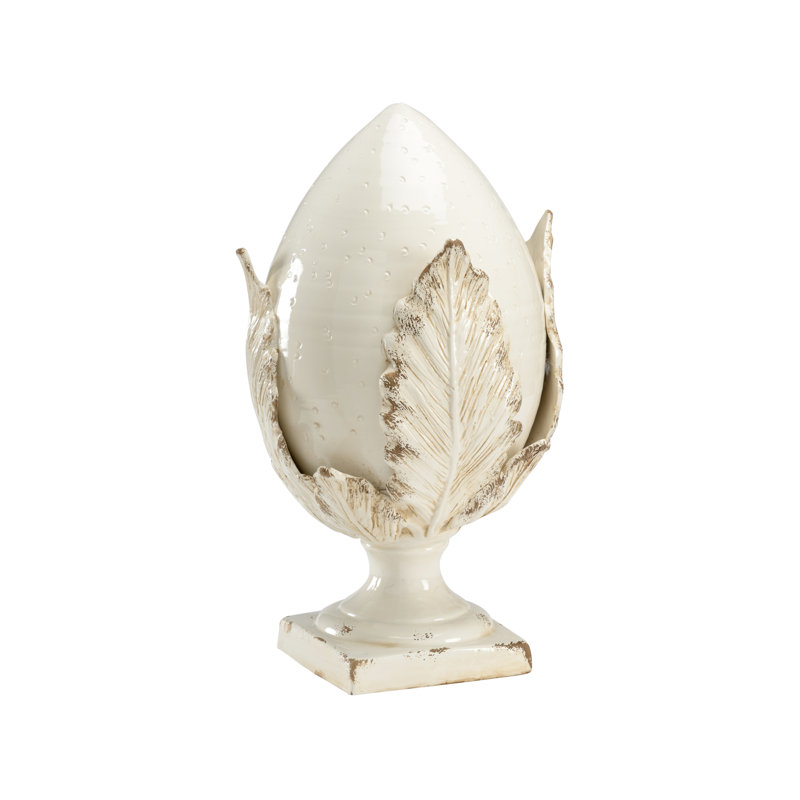 Artichoke Sculpture, Aged Emerald Green Glaze, 17.5'' H x 10'' W x 10'' D