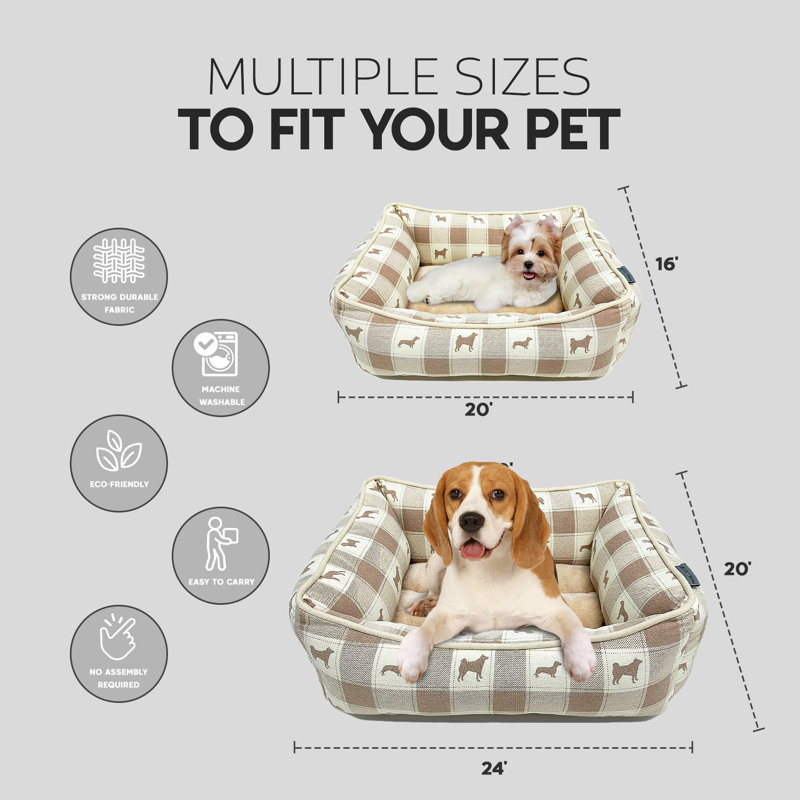 Cuddler Tucker Murphy Pet ™ All Over Plaid Dogs, H 8 po x l 20 po x P 16 po, Beige / brun