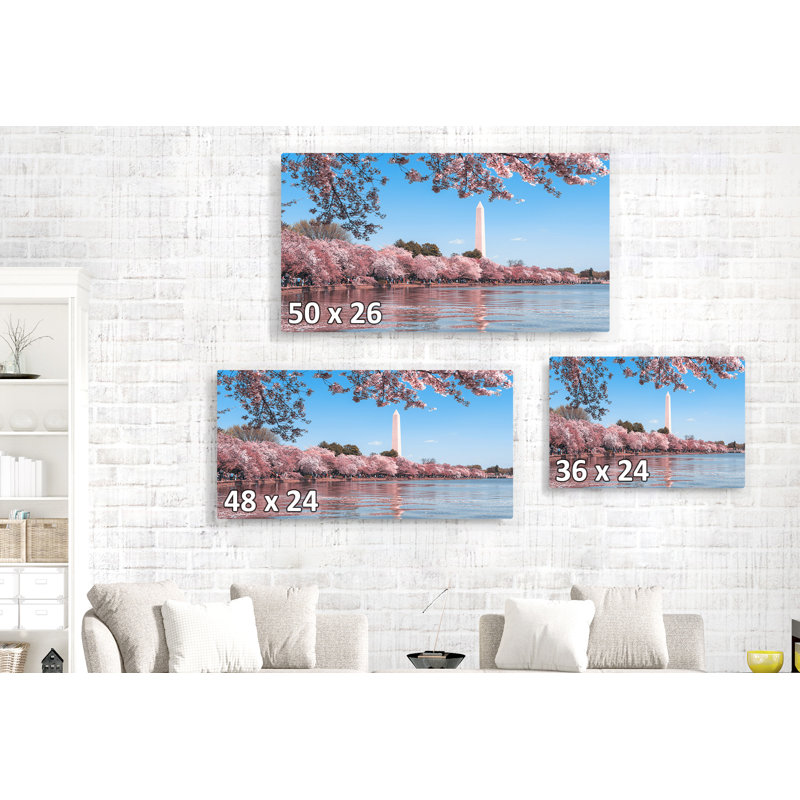 Cerisiers, Washington DC, rivière, rose, reflet, H 26 po x l 50 po x P 1,5 po