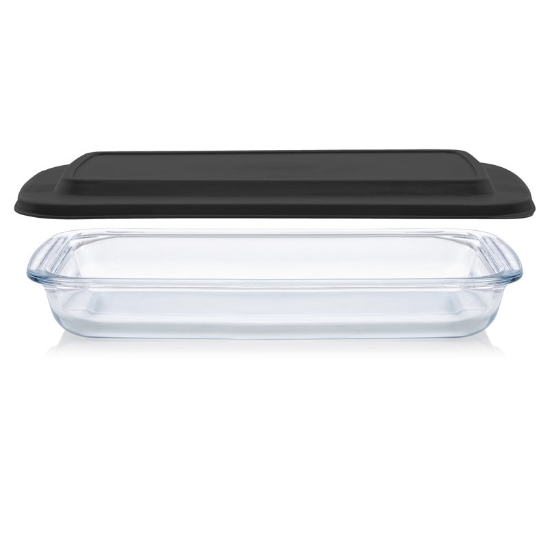 JoyJolt Glass Oven-to-Table Baking Dish with Lids, Black