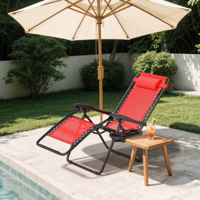 Bertine Folding Reclining Zero Gravity Chair, Recliner Lounge Chair with Pillow and Cup Holder Tray by Arlmont & Co.