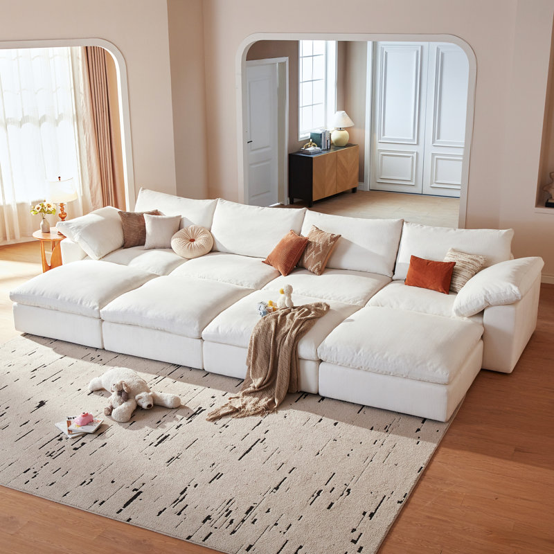 141.7" Modular Sectional Cloud Sofa with Extra-Deep 4-Seat and 4 Storage Ottomans for Living Room