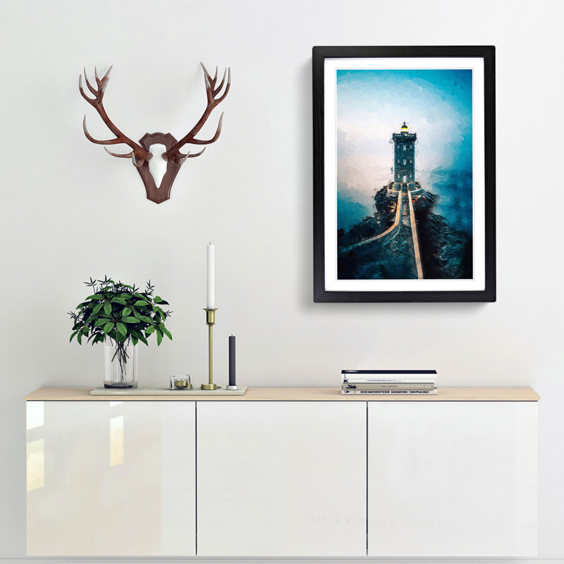 Lighthouse in Le Conquet France in Abstract - Picture Frame Graphic Art Print, Black Framed, 87cm H x 62cm W x 2cm D