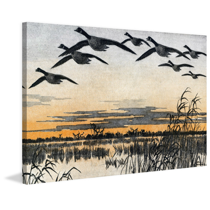 «Geese In Flight», reproduction d'art sur toile tendue, H 40 po x l 60 po x P 1,5 po