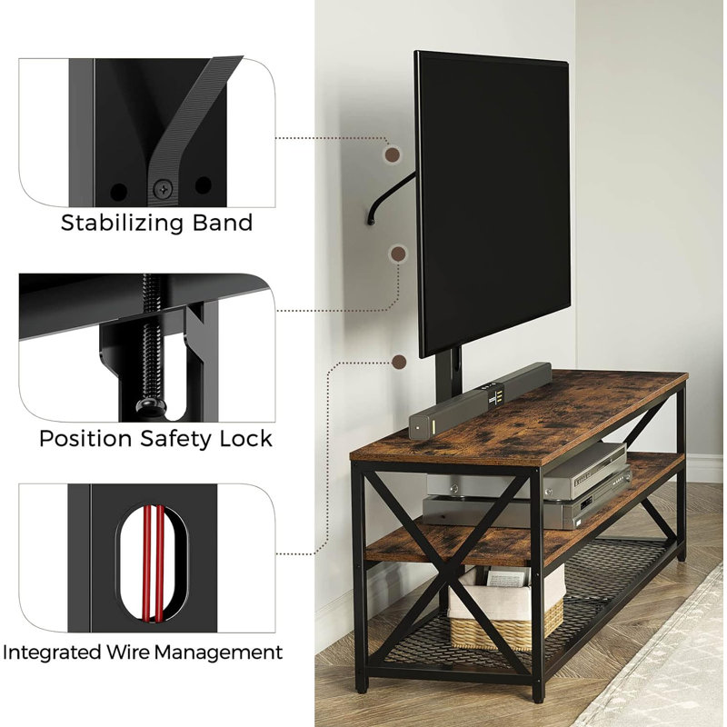 TV Stand with Mount and Power Outlet 51", Swivel TV Stand Mount for 32/45/55/60/65/70 inch TVs, Height Adjustable TV Entertainment Center with Cable Management, Rustic Brown