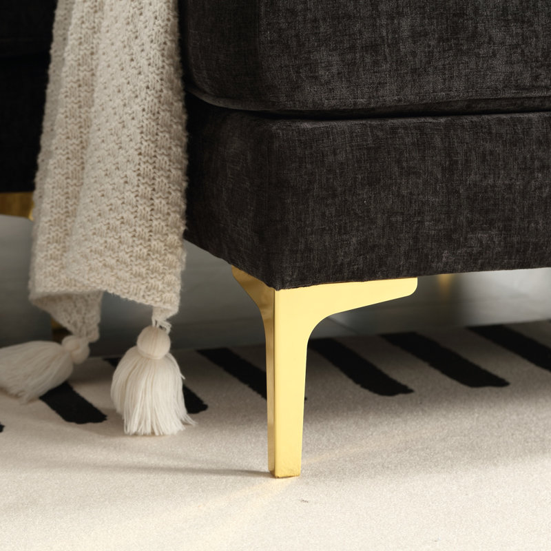 Canapé moderne en forme de L, Chenille noir