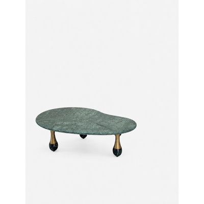 Sculptural India Green Marble Coffee Table with Round Silhouette and Marble-Clad Base