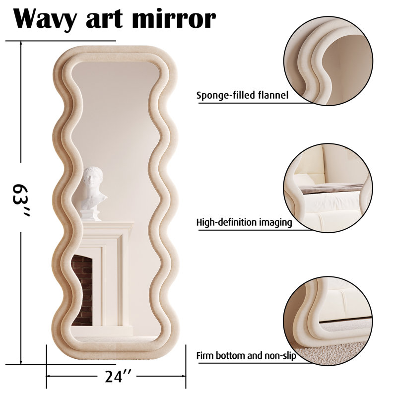 Wood Wavy Mirror, Cream