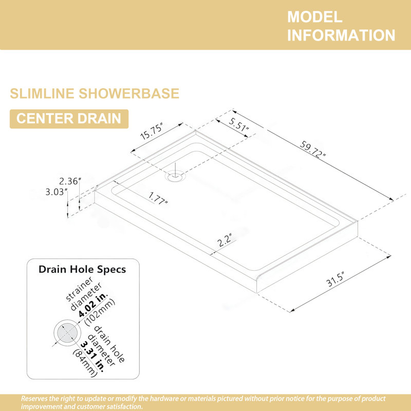 32" x 60" Shower Base Shower pan white Left Drain