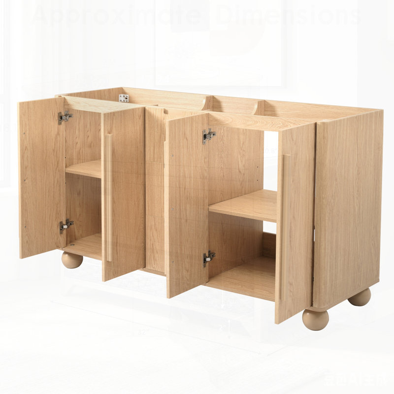 Armoire de salle de bain avec 3 tiroirs et 4 portes, mécanisme de fermeture en douceur, tablette réglable, finition bois