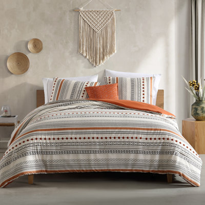  Beige/Orange Microfiber Reversible 4 Piece Comforter Set
