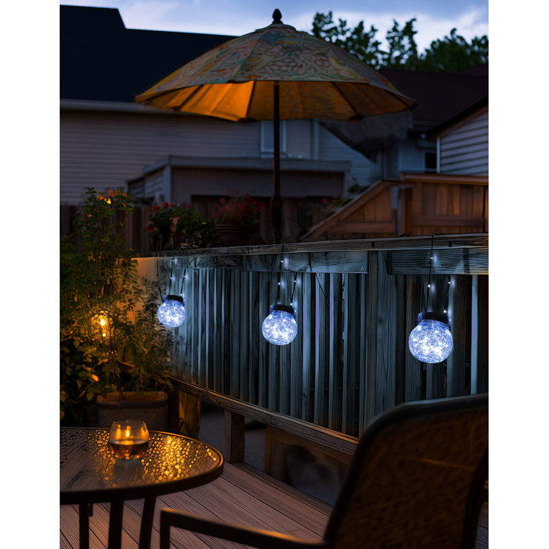 Paquet de 12 lumières solaires imperméables pour l'extérieur, lanterne suspendue alimentée à l'énergie solaire en verre craquelé, globes suspendus pour décorations d'arbres de jardin, blanc froid