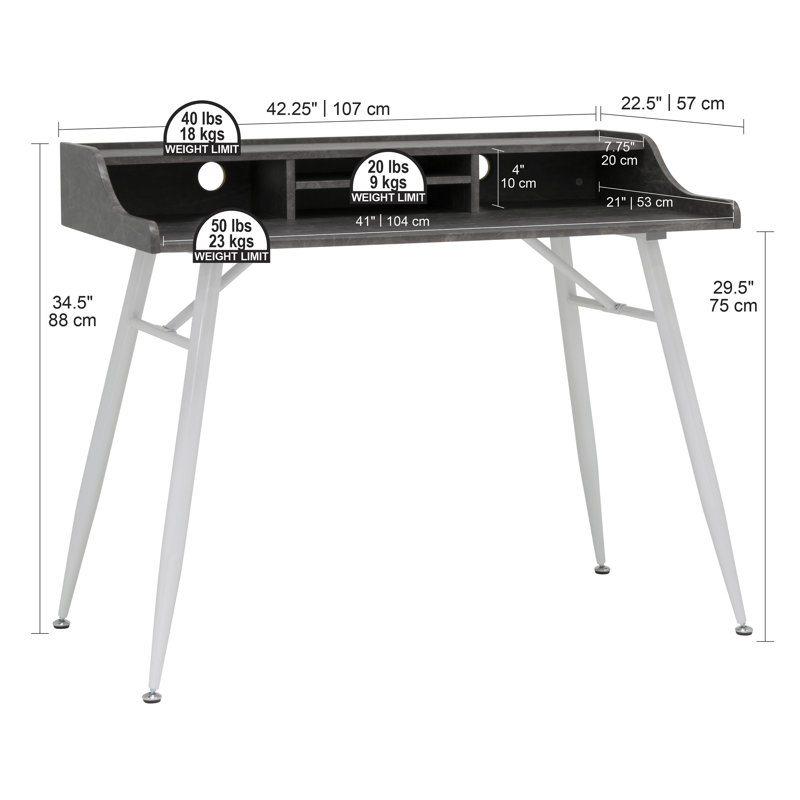 Haddan Metal Base Writing Desk, Gray/White
