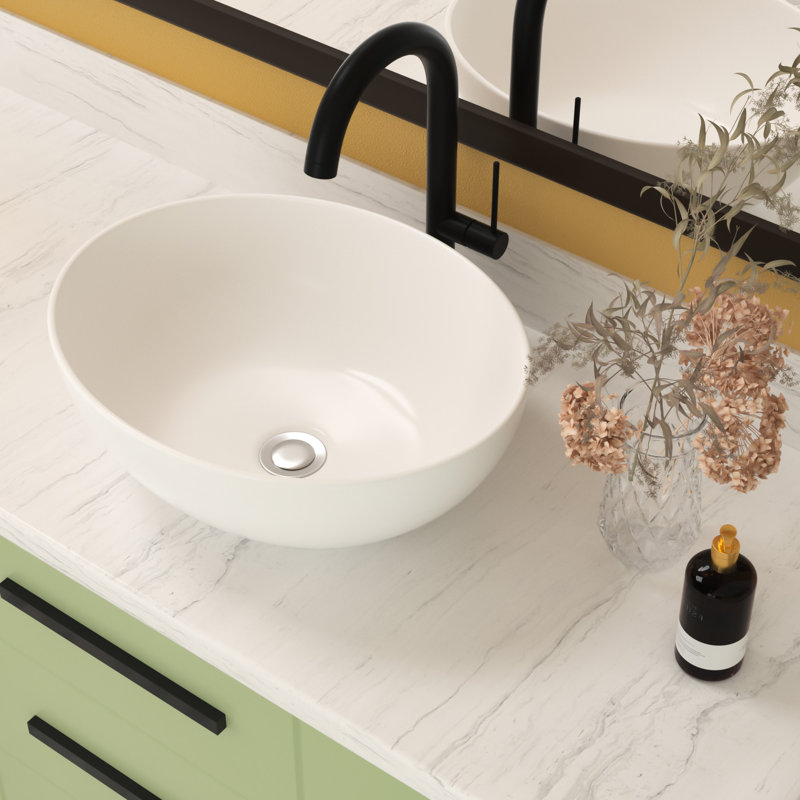 Lavabo de salle de bain ovale moderne en céramique blanche 16 x 13 pouces Modern