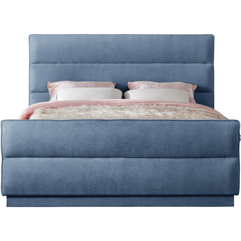 Lit tapissier standard capitonné Paxton, Très grand, Tissu chenille bleu pâle