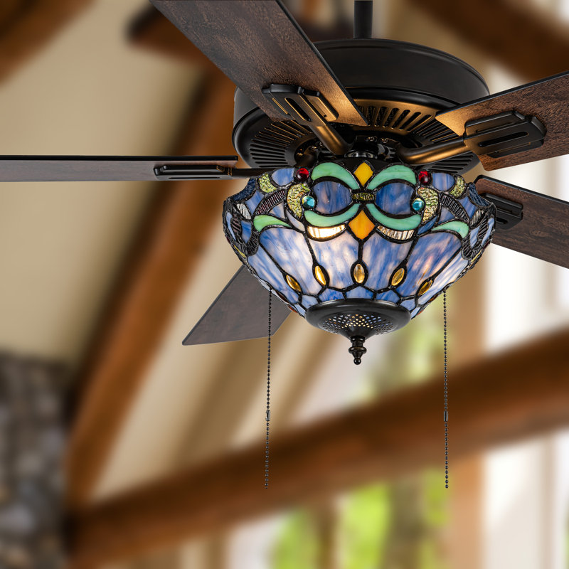 Ventilateur de plafond à 5 pales en verre coloré 52 pouces Khoren