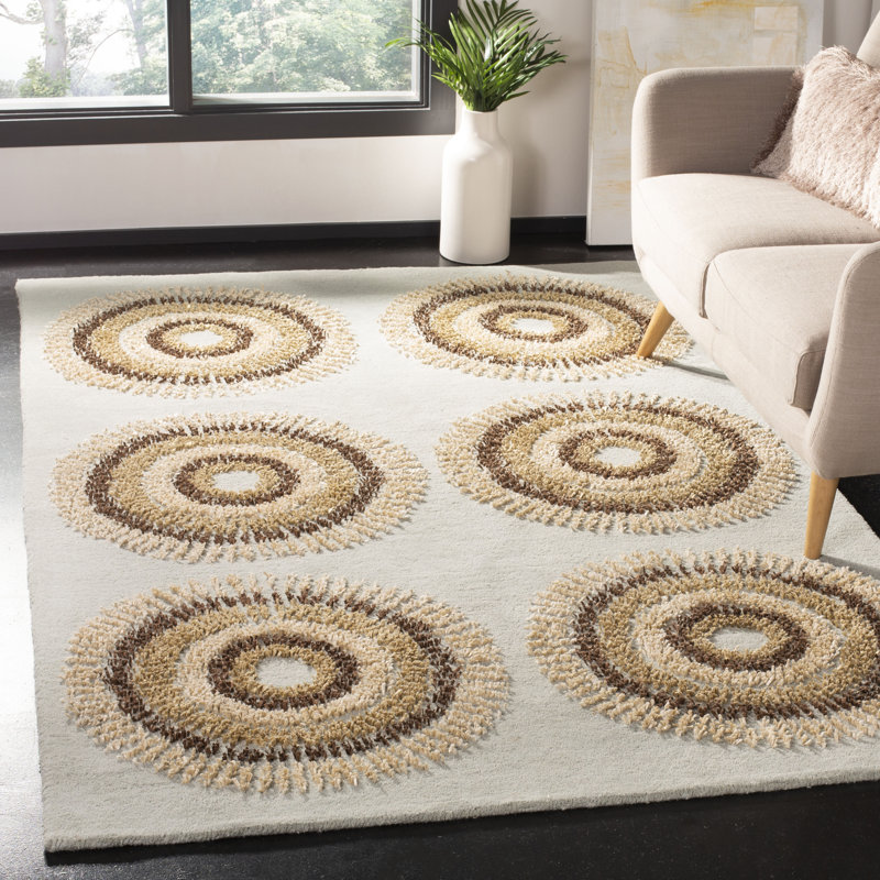 Tapis géométrique en laine touffeté à la main Jorie, Rectangle 3 pi 6 po x 5 pi 6 po