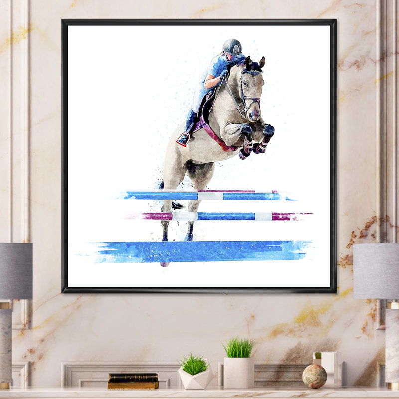 Reproduction d'art sur toile Jockey, H 36 po x l 36 po x P 1,5 po, Cadre flottant noir