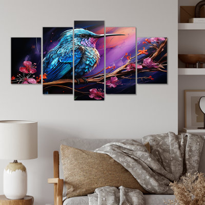  'Blue Hummingbird Floral Twilight Wonder - Hummingbird Multipanel Wall Art Decor
