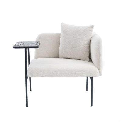 Leisure Chair, Lounge Relaxing Chair With Small Table And Back Pillow, Modern Upholstered Chairs With Metal Legs And Side Pockets , Single Sofa For Living Room/Bedroom/Garden