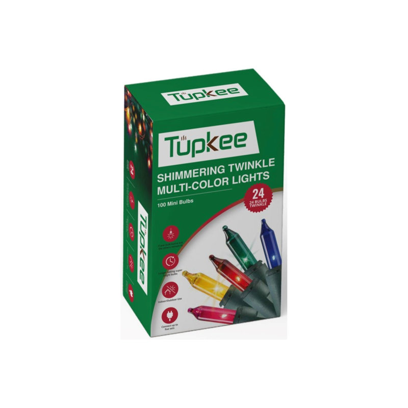 Tupkee Christmas Twinkle Lights – 24 of 100 Multi-Color Bulbs Twinkle, 20.5 ft Indoor Outdoor String Lights, Sparkling Holiday Christmas Decor