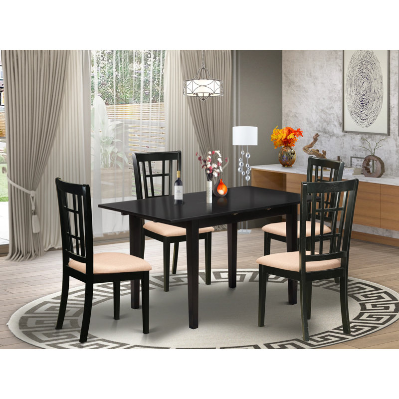 Ensemble de table de salle à manger noire, Cinq articles : 1 table, 4 chaises