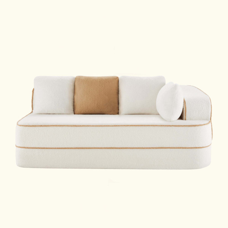 ELYSEES Right 2-Seater Sofa W/Pillows Teddy Fabric, White