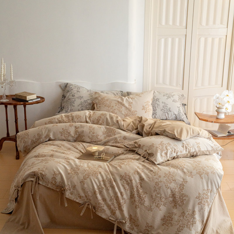 Ensemble de housse de couette en coton rétro Monet, Housse de couette pour très grand lit et 2 taies , Kaki