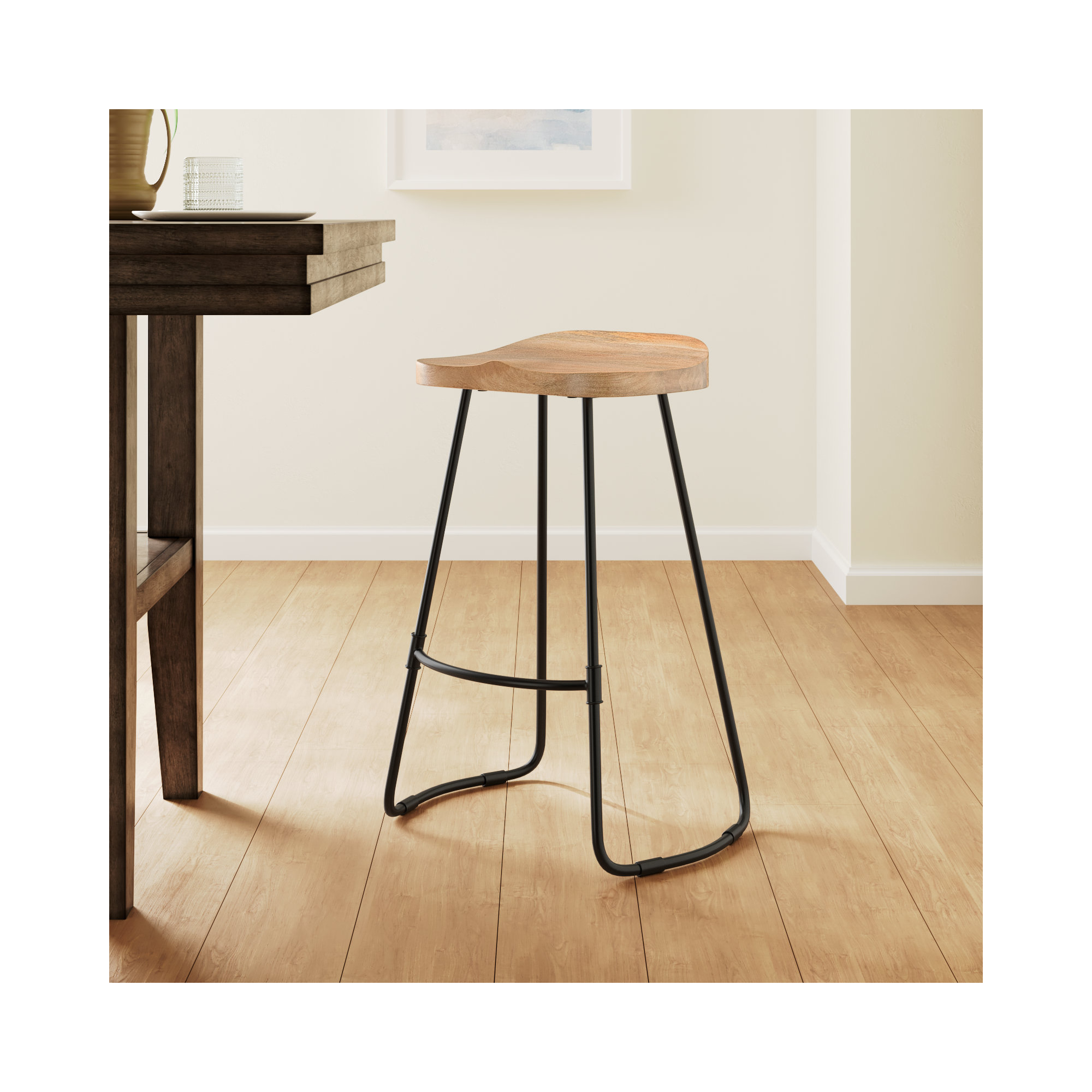 Geonna Solid Wood Stool, Natural, Counter Stool (27" Seat Height)