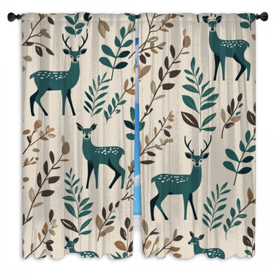 Rideaux de fenêtre cerfs et feuilles obscurcissant et obscurcissant - 2 panneaux