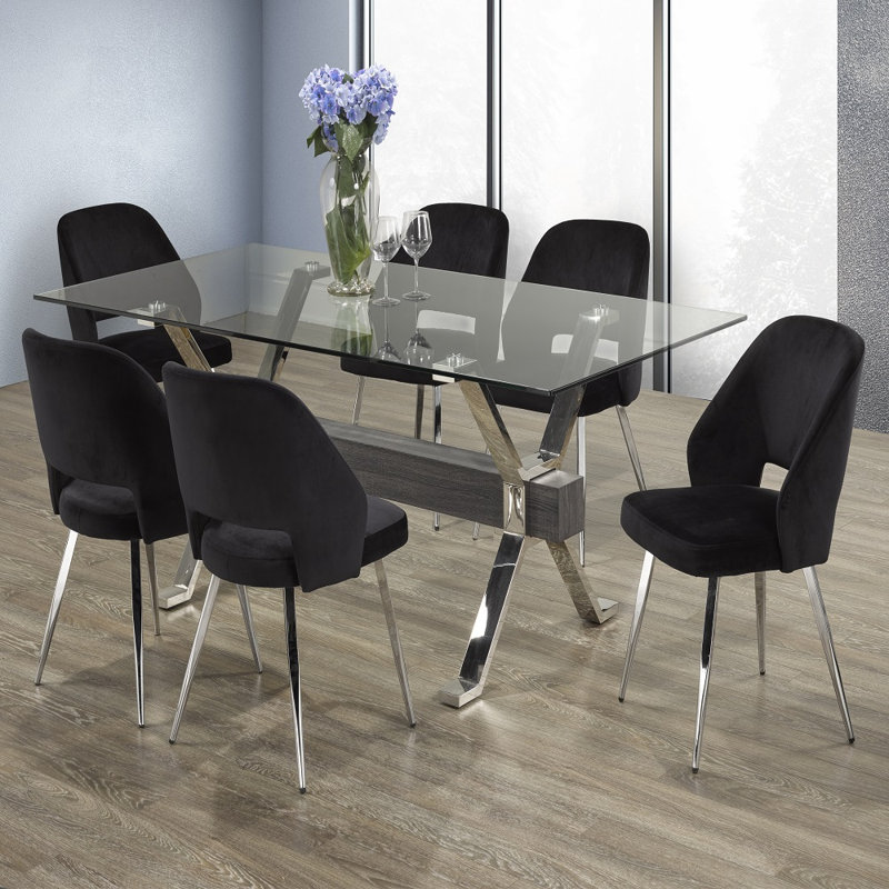 Ensemble de salle à manger rectangulaire pour 6 personnes 39 po Keriona, Noir