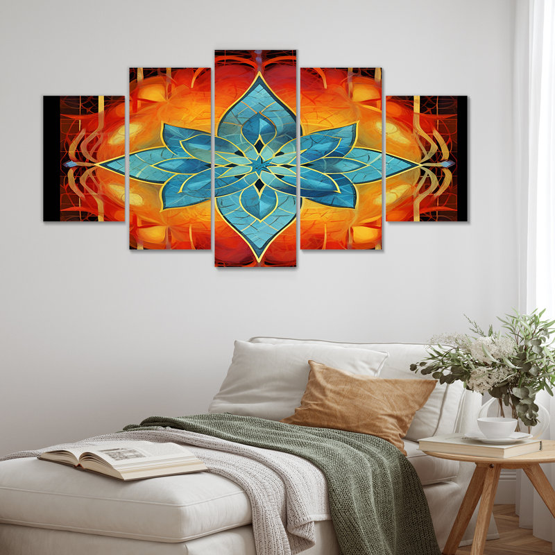 Étoile bleue ethnique - décoration murale mandala boho 5 pièces, H 32 po x l 60 po