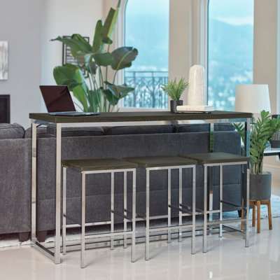 Ensemble de tables de comptoir 4 pièces en chêne foncé et chrome