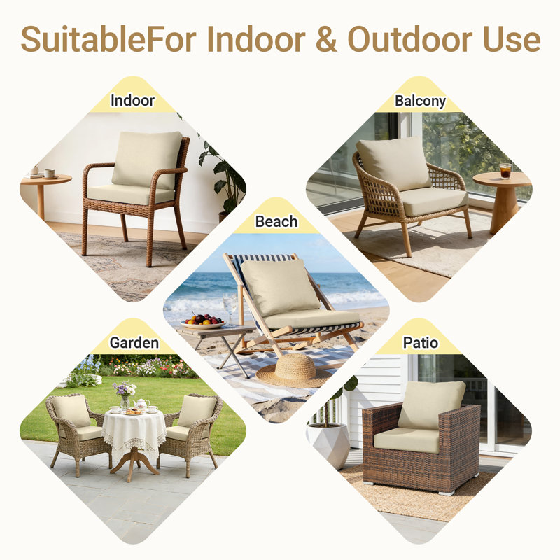 Deep Seat Patio Cushion Set, Rainproof & Fadeness Furniture Cushions for Outdoor Chair Couch with Polyester-Linen Fabric & Removable Cover, Hidden Zipper and Adjustment Staps
