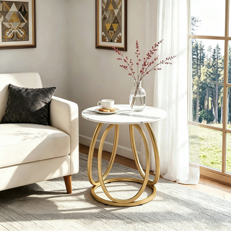 End Table, Calacatta White, Gold