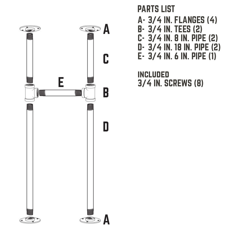 3/4 po Pied de support industriel robuste en forme de «H» avec brides rondes - paquet de 1