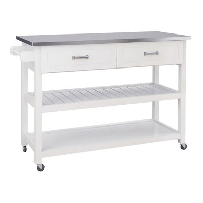 Stainless Steel Table Top White Kicthen Cart With Two Drawers by Winston Porter