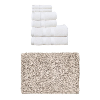 Bruno Collection 100% Soft Cotton Bath Towel Set & 21x34" Bath Rug