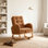 Chaise berçante d'appoint avec repose-pieds en bois d'hévéa à haut dossier