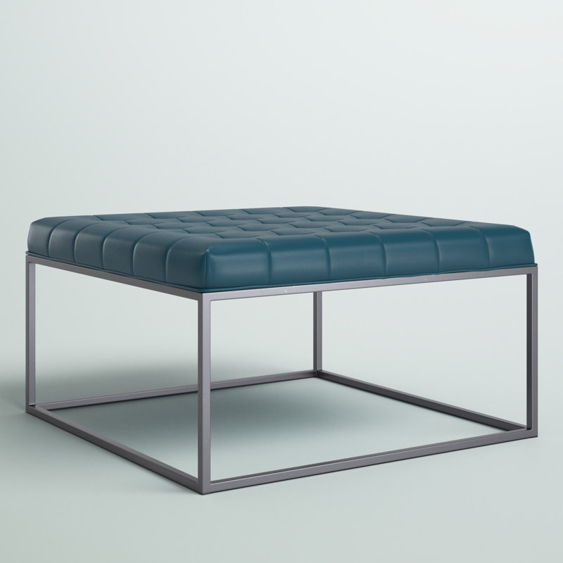 Bhorelal Faux Leather Ottoman, Blue