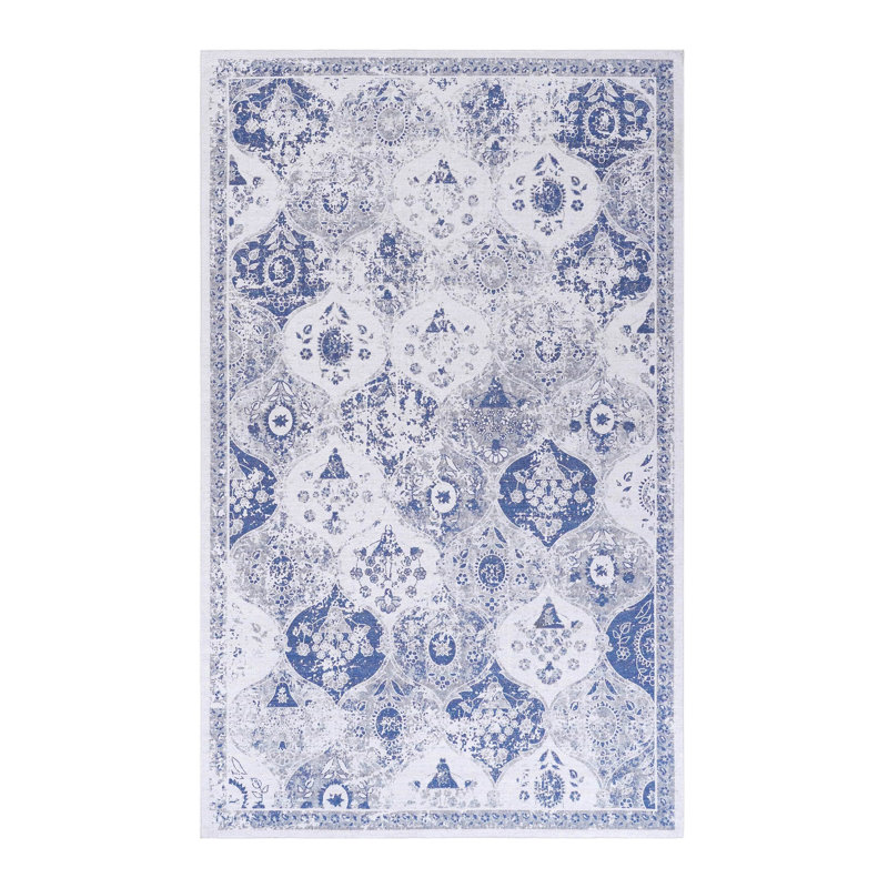 Area Rug, Blue Washable Rug (Blue), Rectangle 5' x 8'