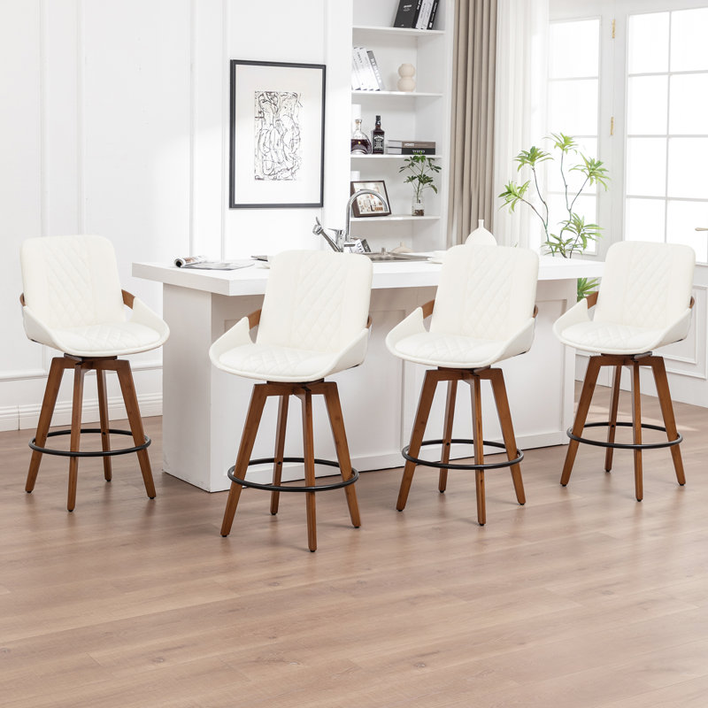Tabourets de bar et de comptoir pivotants modernes rembourrés, Beige, 4, Bar Stool (30.37" Seat Height)