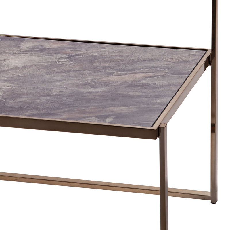 Table de bout en verre et miroir en forme de faux pierre