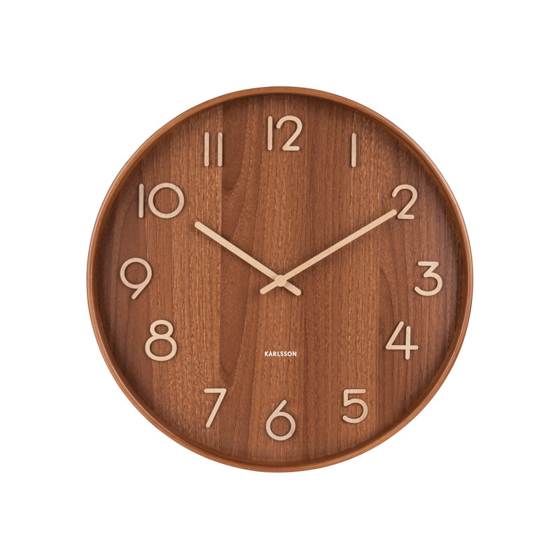 Pure Solid Wood Wall Clock, Brown, Large